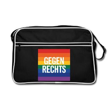 Gegen Rechts - Antifa Regenbogen Tee - Retro Tasche - Schwarz/Weiß - Vorne