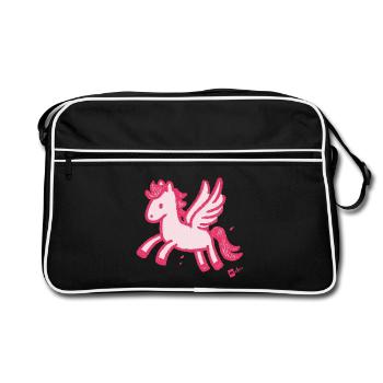 Flügelponi Pinkes Einhorn Sketch - Retro Tasche - Schwarz/Weiß - Vorne