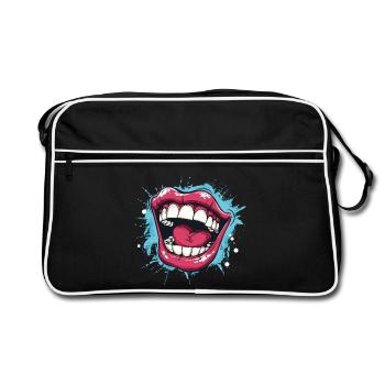 Laughing Cartoon mouth wide open with red lips - Retro Bag - black/white - Front
