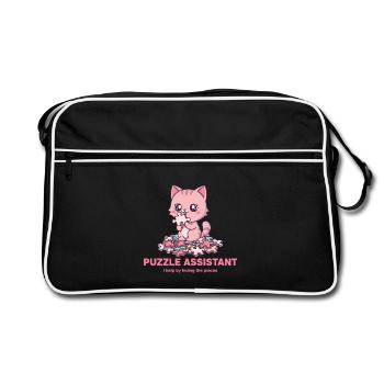 Puzzle Assist und Katzenzitat - Retro Tasche - Schwarz/Weiß - Vorne