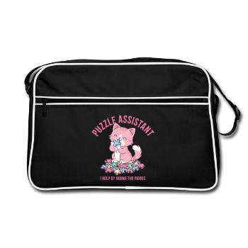 Puzzle Assist und Katzenzitat - Retro Tasche - Schwarz/Weiß - Vorne