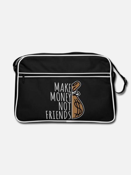 Make Money Not Friends Hustle Quote Saying Logo - Retro Bag - black/white - Front