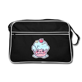 Kawaii Cupcake with Blue Frosting - Retro Bag - black/white - Front