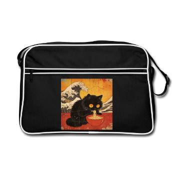 Japan Cat Ramen Noodles Retro Wave Pattern - Retro Bag - black/white - Front