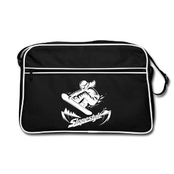 Slopestyle Snowboard Action in the Mountains - Retro Bag - black/white - Front