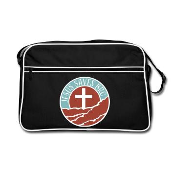 Jesus Saves Bro Funny Religious Saying Faith Logo - Retro Bag - black/white - Front
