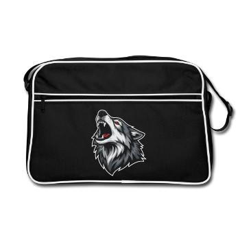 Loup Sauvage Hurlant Yeux Rouges Mascotte Wolf - Sac Retro - noir/blanc - Devant