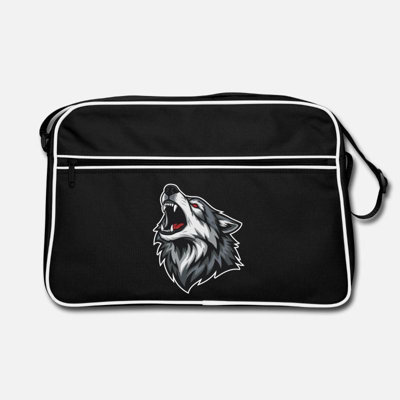 Wild Wolf Heult Rotaugen-Maskottchen Wolf Maskottchen Retro Tasche