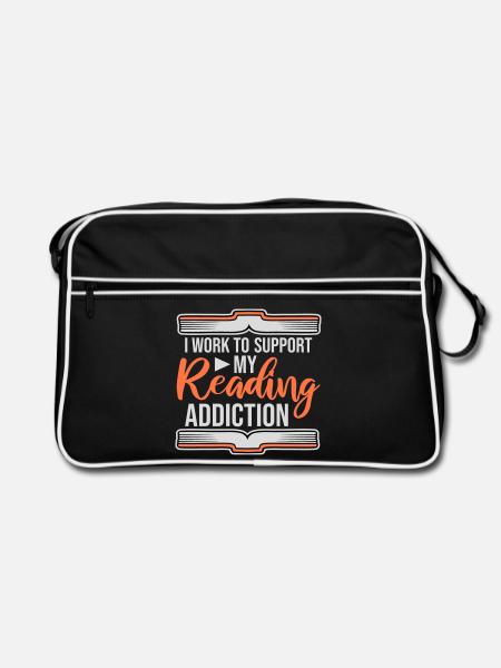 I Work To Support My Reading Addiction Books Logo - Retro Bag - black/white - Front