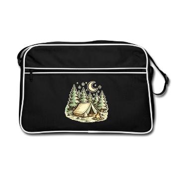 Illustration du camp de nuit en forêt - Sac Retro - noir/blanc - Devant