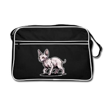 Sphynx Katze Haarloses Spazieren-Porträtdesign - Retro Tasche - Schwarz/Weiß - Vorne