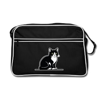 Chat Tuxedo Noir et Blanc Portrait Élégant Assis - Sac Retro - noir/blanc - Devant