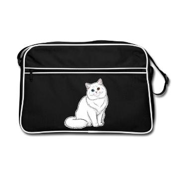 White Cat Angora Eyes Minnows Portrait Elegant - Retro Bag - black/white - Front