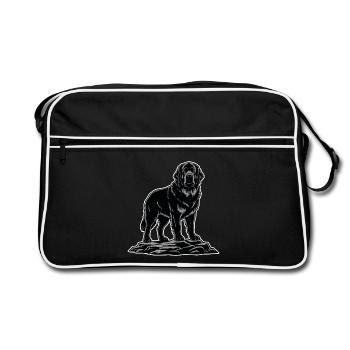 Neufundland-Hundeporträt Schwarzer Rettungsschwimmer - Retro Tasche - Schwarz/Weiß - Vorne
