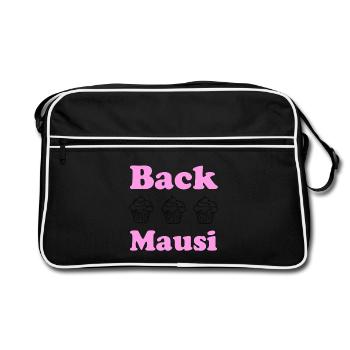 Back Mausi – Pâtisserie et confiserie de cadeaux drôles - Sac Retro - noir/blanc - Devant
