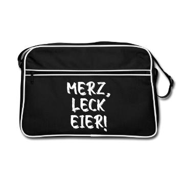 Merz Leck Eier – Lustiges Politisches Statement - Retro Tasche - Schwarz/Weiß - Vorne