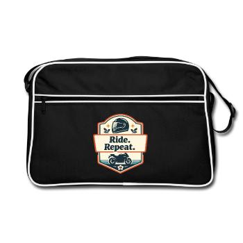Ride. Repeat. Motorrad-Statement - Retro Tasche - Schwarz/Weiß - Vorne