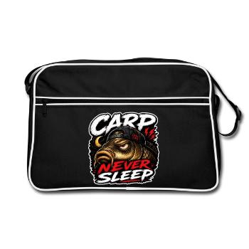 Funny Carp Fishing Shirt / mug – Carp Never Sleep - Retro Bag - black/white - Front