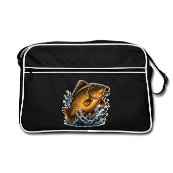 Mirror Carp Splash Fishing Design - Retro Bag - black/white - Front