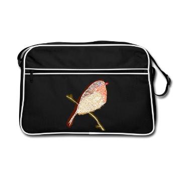 Zentangle Robin - Retro Bag - black/white - Front