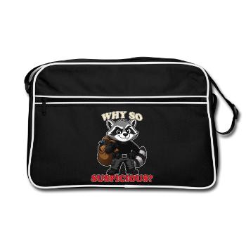 Pourquoi t-shirt si suspect Mascotte voleur-laveur drôle - Sac Retro - noir/blanc - Devant