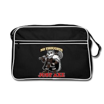 No Thoughts Just Axe Funny Viking Wolf Mascot - Retro Bag - black/white - Front