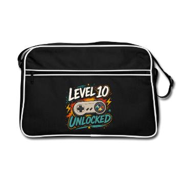 Level 10 freigeschaltetes 10-Jahres-Jubiläums-D-Geschenk - Retro Tasche - Schwarz/Weiß - Vorne
