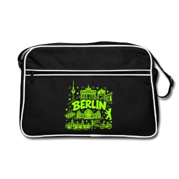 Berlin - Hauptstadt mit Sehenswürdigkeiten - Retro Tasche - Schwarz/Weiß - Vorne