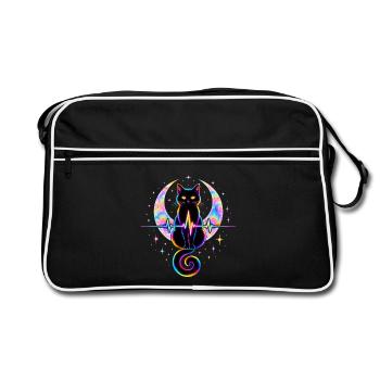 Minimalist Cat Heartbeat - Retro Tasche - Schwarz/Weiß - Vorne