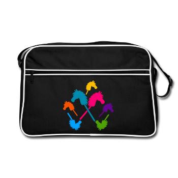 Hobby-Futter – Bunte Stockpferde - Retro Tasche - Schwarz/Weiß - Vorne