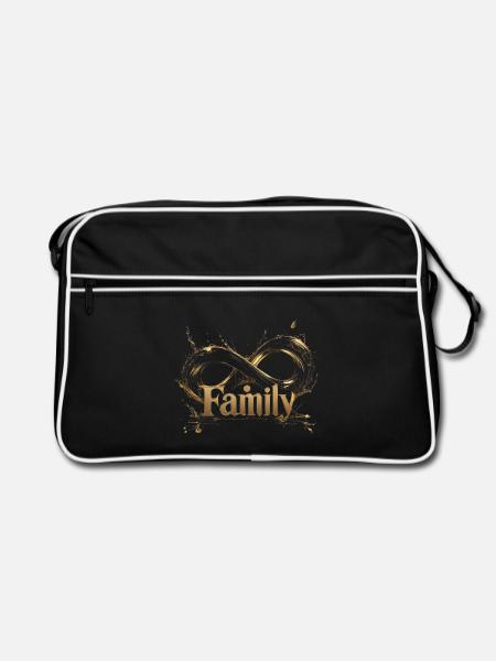 Goldenes Infinity-Familienemblem - Retro Tasche - Schwarz/Weiß