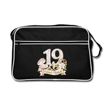 19.Hochzeitstag , Perlmutt Hochzeit 19 Jahre - Retro Tasche - Schwarz/Weiß - Vorne