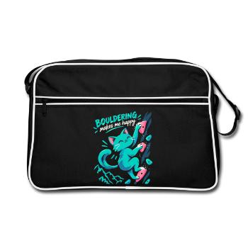 Süße Katze beim Bouldern – Spruch Geschenk - Retro Tasche - Schwarz/Weiß - Vorne