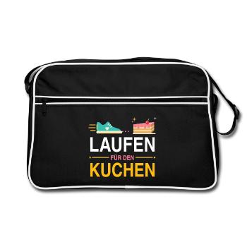 Laufen für den Kuchen – Lustiges Läufer Motiv - Retro Tasche - Schwarz/Weiß - Vorne