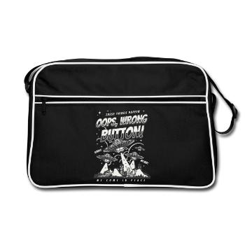 Gaming Ufo Shirt - Oops Wrong Button Grafik - Retro Tasche - Schwarz/Weiß - Vorne