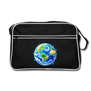 Weltkugel in Farbglanz - Retro Tasche - Schwarz/Weiß - Vorne
