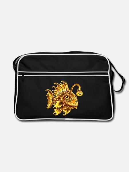 Gelb-Gold-Biolumineszente Laternenfische - Retro Tasche - Schwarz/Weiß