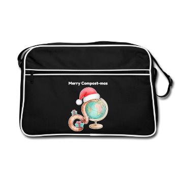 Regenwurm im Hut des Weihnachtsmanns - Retro Tasche - Schwarz/Weiß - Vorne