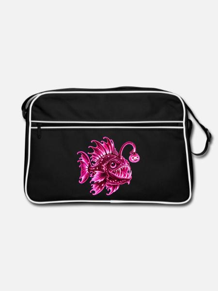 Rosa biolumineszente Laternenfisch - Retro Tasche - Schwarz/Weiß