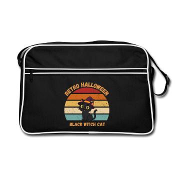 Retro Halloween Black Witch Cat Sunset - Retro Tasche - Schwarz/Weiß - Vorne