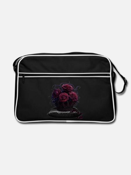 Dark Romance Rosen & Dornenkrone T-Shirt - Retro Tasche - Schwarz/Weiß