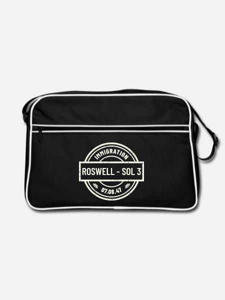 Roswell 1947 Alien Einreisestempel - Retro Tasche - Schwarz/Weiß