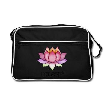 Lotus flower lettering Namaste yoga symbol - Retro Bag - black/white - Front