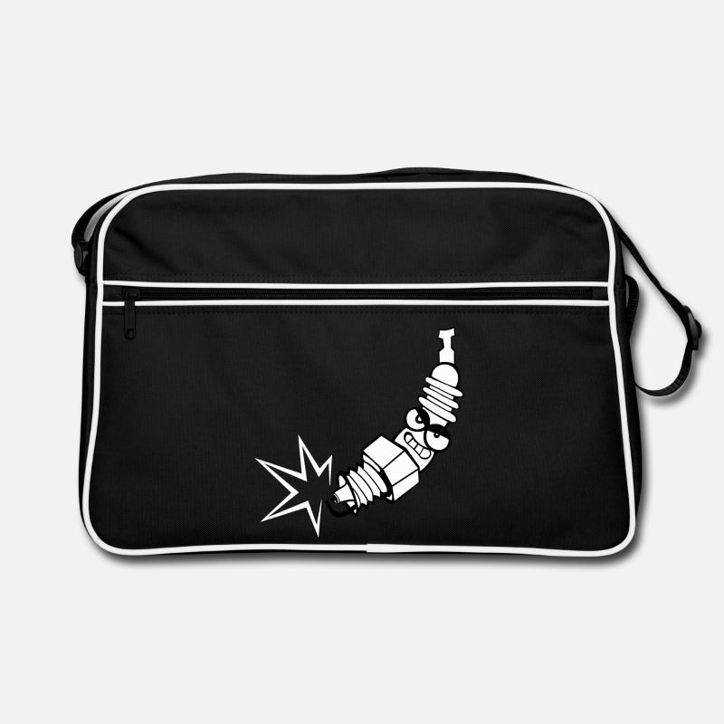 Spark plug comic with face Retro Bag