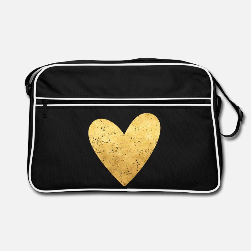 Herz gold Symbol Liebe Geschenkidee - Retro Tasche - Schwarz/Weiß
