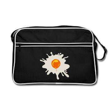 Orangener Farbklecks Tropfen Ei - Retro Tasche - Schwarz/Weiß - Vorne