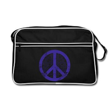 Blaues Friedensschild. Frieden in vielen Sprachen. - Retro Tasche - Schwarz/Weiß - Vorne