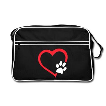 Cœur rouge avec patte de chien blanc. Chien # - Sac Retro - noir/blanc - Devant