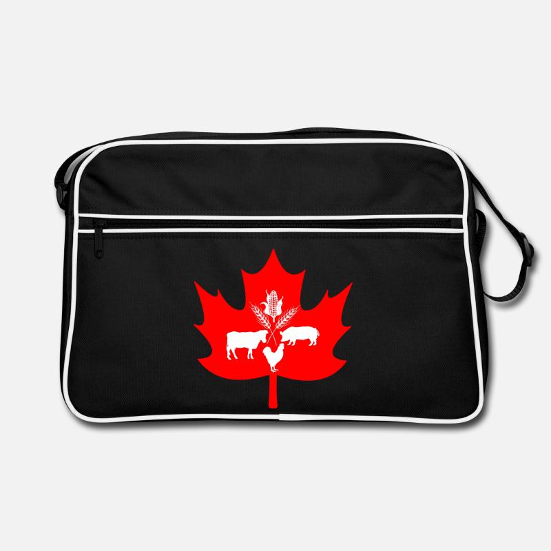 Logo des animaux de ferme à feuilles d’érable du Canada - Sac Retro - noir/blanc
