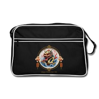 Dragon rouge doré chinois. Bonne Année - Sac Retro - noir/blanc - Devant